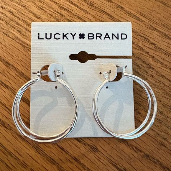 Lucky Brand | Silver-Tone Medium Split-Row Hoop Earrings | 1.25” Length - Picture 1 of 2